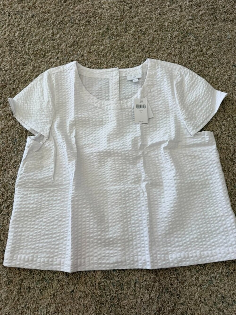 J.Jill Textured Button-Back Short Sleeve Shirt Blouse White Sz L NWT